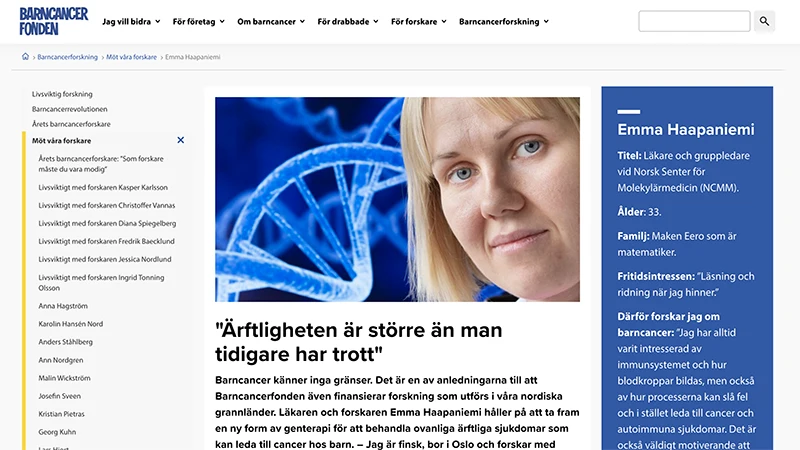 Article in Barncancerfonden