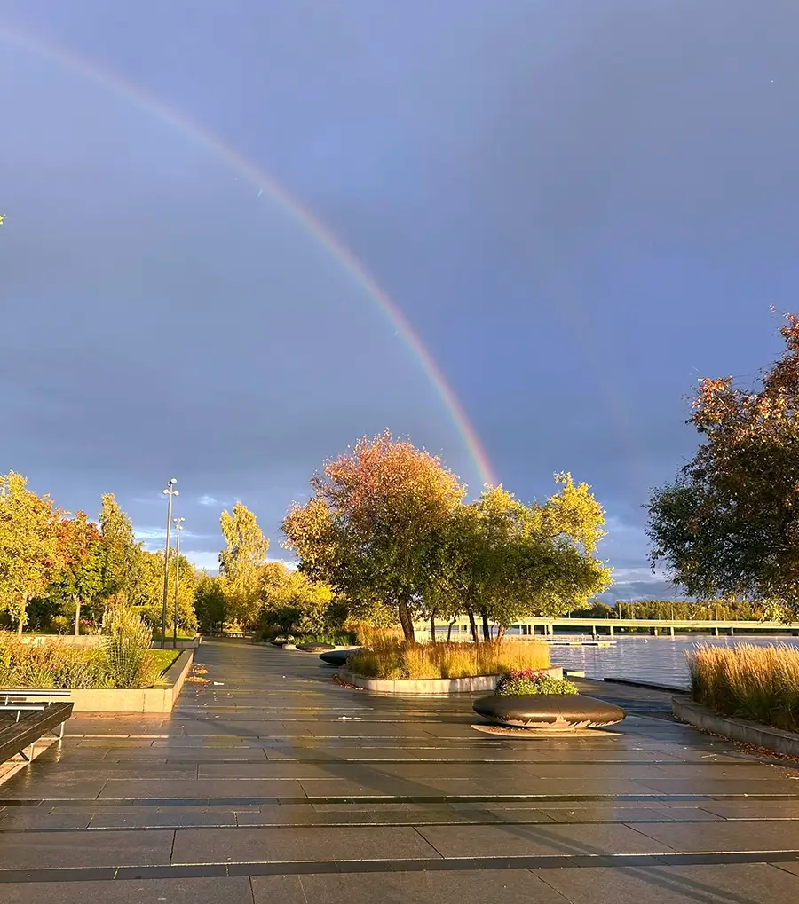 A rainbow on a sky after a storm